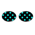 Polka Dots - Bright Turquoise on Black Cufflinks (Oval)