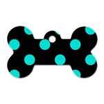 Polka Dots - Bright Turquoise on Black Dog Tag Bone (One Side)
