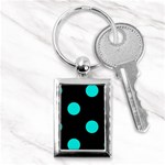 Polka Dots - Bright Turquoise on Black Key Chain (Rectangle)