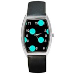 Polka Dots - Bright Turquoise on Black Barrel Style Metal Watch