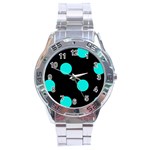 Polka Dots - Bright Turquoise on Black Stainless Steel Analogue Watch