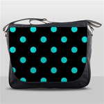 Polka Dots - Bright Turquoise on Black Messenger Bag