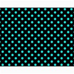 Polka Dots - Bright Turquoise on Black Collage 11  x 14 