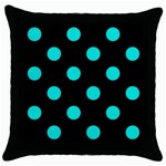 Polka Dots - Bright Turquoise on Black Throw Pillow Case (Black)
