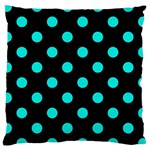 Polka Dots - Bright Turquoise on Black Large Cushion Case (One Side)