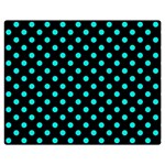 Polka Dots - Bright Turquoise on Black Double Sided Flano Blanket (Medium)