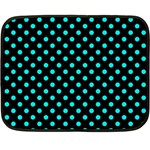 Polka Dots - Bright Turquoise on Black Fleece Blanket (Mini)
