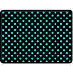 Polka Dots - Bright Turquoise on Black Fleece Blanket (Large) (One Side)