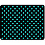 Polka Dots - Bright Turquoise on Black Fleece Blanket (Medium) (One Side)