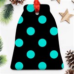 Polka Dots - Bright Turquoise on Black Bell Ornament (Two Sides)