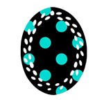 Polka Dots - Bright Turquoise on Black Ornament (Bell) Ornament (Oval Filigree)