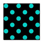 Polka Dots - Bright Turquoise on Black Tile Coaster
