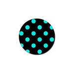 Polka Dots - Bright Turquoise on Black Golf Ball Marker