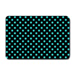 Polka Dots - Bright Turquoise on Black Small Doormat