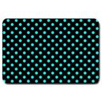 Polka Dots - Bright Turquoise on Black Large Doormat
