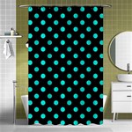 Polka Dots - Bright Turquoise on Black Shower Curtain 48  x 72  (Small)
