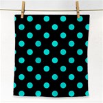 Polka Dots - Bright Turquoise on Black Face Towel