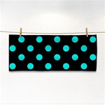 Polka Dots - Bright Turquoise on Black Hand Towel