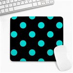 Polka Dots - Bright Turquoise on Black Large Mousepad