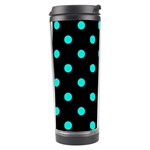 Polka Dots - Bright Turquoise on Black Travel Tumbler