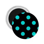 Polka Dots - Bright Turquoise on Black 2.25  Magnet