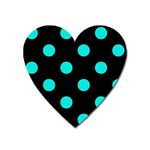 Polka Dots - Bright Turquoise on Black Magnet (Heart)