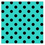 Polka Dots - Black on Turquoise Large Satin Scarf (Square)