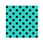 Polka Dots - Black on Turquoise Small Satin Scarf  (Square)