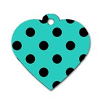 Polka Dots - Black on Turquoise Dog Tag Heart (Two Sides)