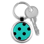 Polka Dots - Black on Turquoise Key Chain (Round)