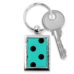 Polka Dots - Black on Turquoise Key Chain (Rectangle)