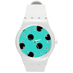 Polka Dots - Black on Turquoise Round Plastic Sport Watch (M)