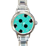 Polka Dots - Black on Turquoise Round Italian Charm Watch