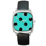 Polka Dots - Black on Turquoise Square Metal Watch