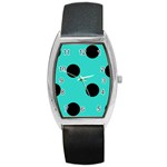 Polka Dots - Black on Turquoise Barrel Style Metal Watch