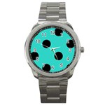 Polka Dots - Black on Turquoise Sport Metal Watch