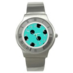 Polka Dots - Black on Turquoise Stainless Steel Watch
