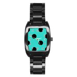 Polka Dots - Black on Turquoise Stainless Steel Barrel Watch