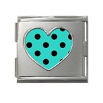 Polka Dots - Black on Turquoise Mega Link Heart Italian Charm (18mm)