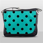 Polka Dots - Black on Turquoise Messenger Bag