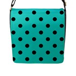 Polka Dots - Black on Turquoise Flap Closure Messenger Bag (L)