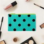 Polka Dots - Black on Turquoise Canvas Cosmetic Bag (XS)