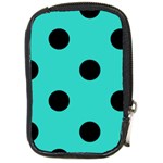 Polka Dots - Black on Turquoise Compact Camera Leather Case