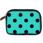 Polka Dots - Black on Turquoise Digital Camera Leather Case