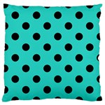 Polka Dots - Black on Turquoise Large Cushion Case (One Side)