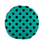 Polka Dots - Black on Turquoise Standard 15  Premium Flano Round Cushion
