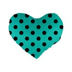 Polka Dots - Black on Turquoise Standard 16  Premium Heart Shape Cushion