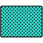 Polka Dots - Black on Turquoise Double Sided Fleece Blanket (Large) (Two Sides)