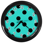 Polka Dots - Black on Turquoise Wall Clock (Black)