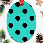 Polka Dots - Black on Turquoise Oval Ornament (Two Sides)